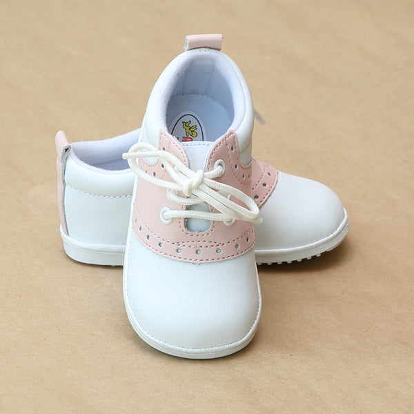 Angel Baby Girls Pink Leather Saddle Oxford Lace Up Shoe Petit Foot