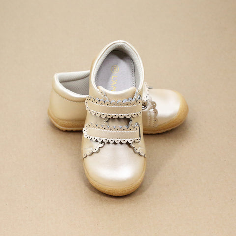 Marisa Toddler Girls Scalloped Double Strap Leather Sneaker with Bumper