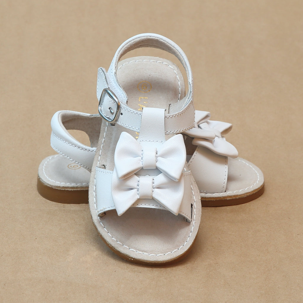 L'Amour Girls Serena Double Bow Open Toe Leather Sandal – Petit Foot